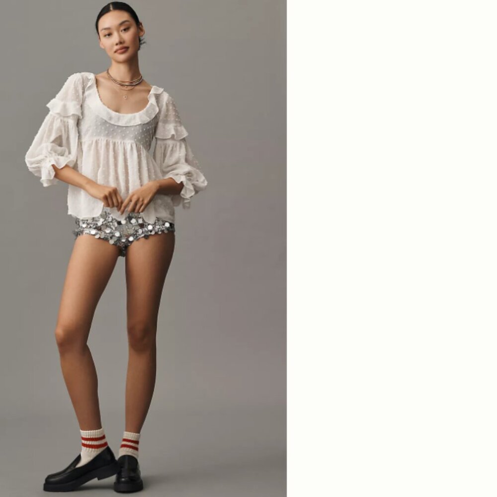 Brand New By Anthropologie Ruffled Sheer Boho Blouse